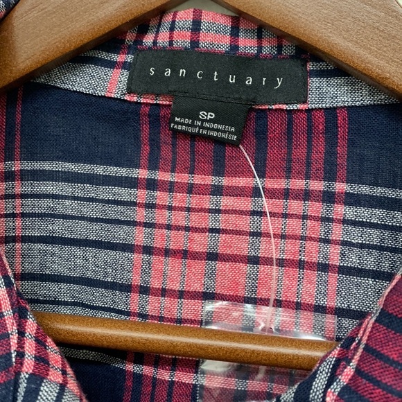 Sanctuary Linen Blend Plaid Button Up Top - Small Petite - Picture 3 of 8